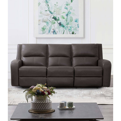 86.4" W Transitional Power Sofa, Gray