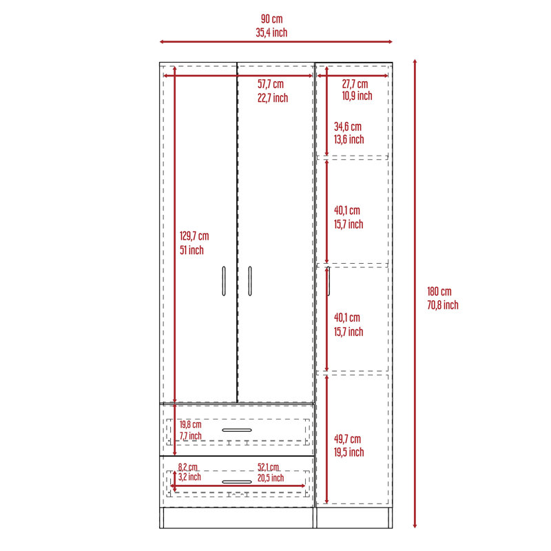 Armoire trois portes Clark, chambre, Blanc