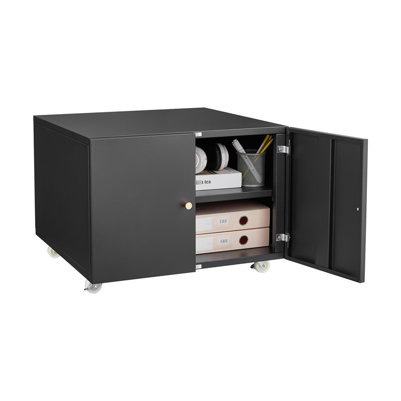 Office Furniture Printer Stand Cabinet: 2-Door Steel With 4 Universal Wheels & Smooth Finish File Mobile Pedestal Rotatable