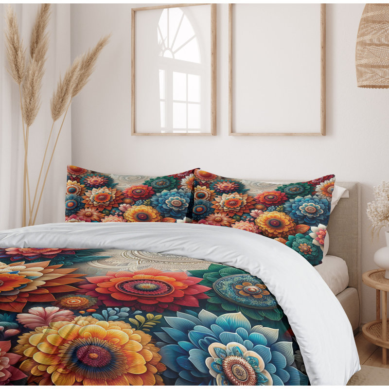 Flower Duvet Cover, Queen Duvet Cover + 2 Standard Shams