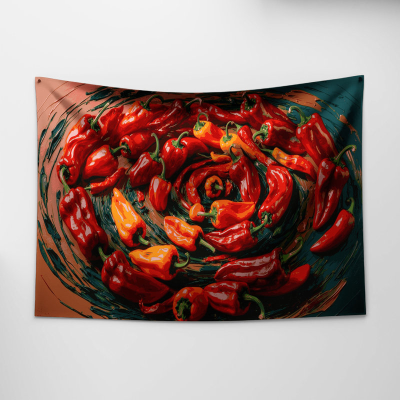 Tapisserie murale légumes et piment Cayenne, 88 po x 104 po