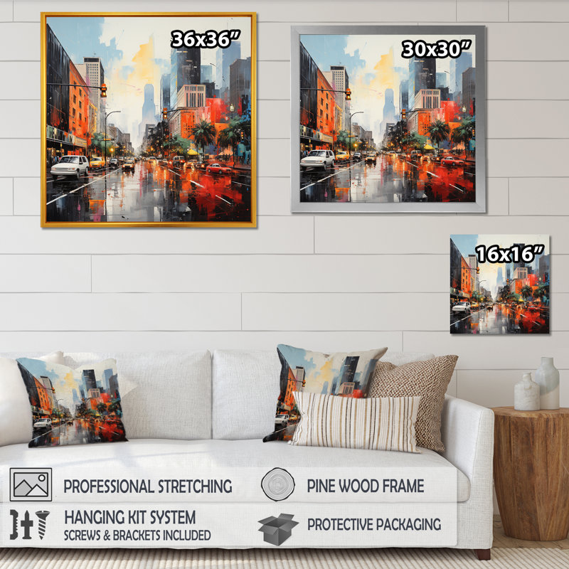 «Houston Cityscape Sunset Dream - Houston, art mural», Toile tendue, 30" H x 30" W