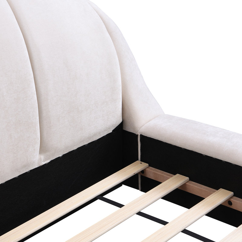 Lit plateforme tapissier en chenille, lit très grand avec cadre de lit en bois massif, lit en forme de coquillage