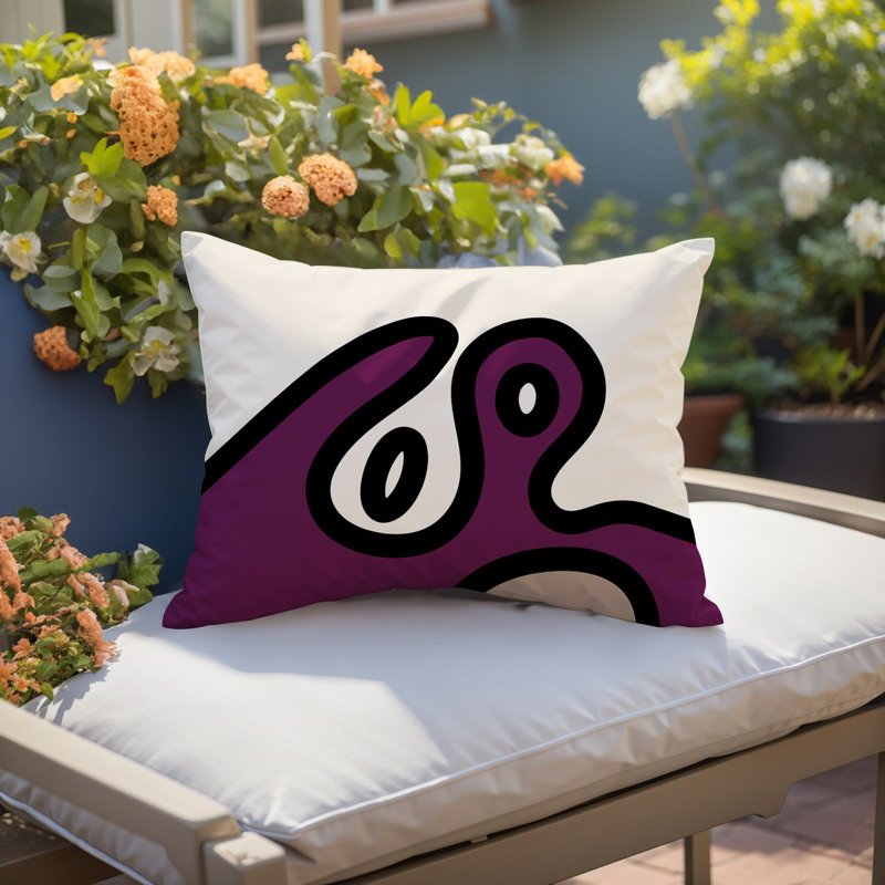 Oreiller rectangulaire réversible intérieur / extérieur Peller, H 14 po x l 20 po, Mauve / noir / blanc cassé