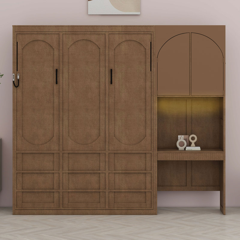 Lit escamotable avec armoire latérale réversible, éclairage DEL, tiroirs et tablettes de rangement multifonctionnelles Murphy