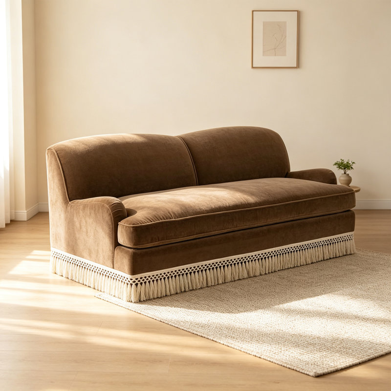 Retro Coffee-colored Suede Upholstered Sofa