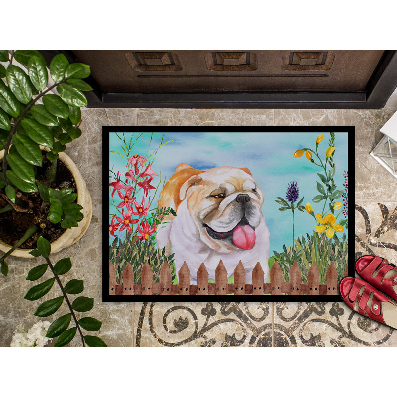 Tapis d'extérieur antidérapant English Bulldog Spring, Rectangle 1 pi 6 po x 2 pi 3 po