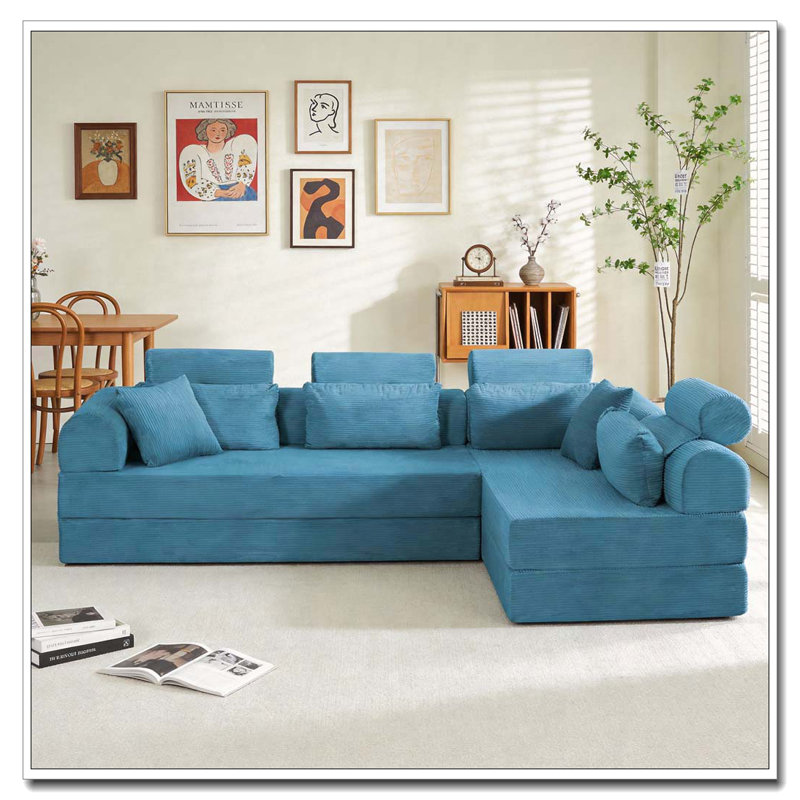 Canapé modulaire en L, Bleu ciel