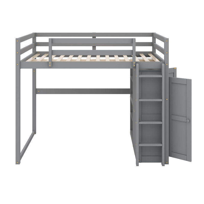 Lit mezzanine double avec tablettes et lumière DEL, Gris