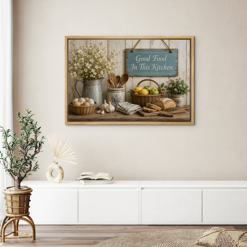 «Good Food In This Kitchen Rustic Farmhouse Kitchen Decor», reproduction d'art sur toile encadrée, 24" H x 36" W x 1.5" D