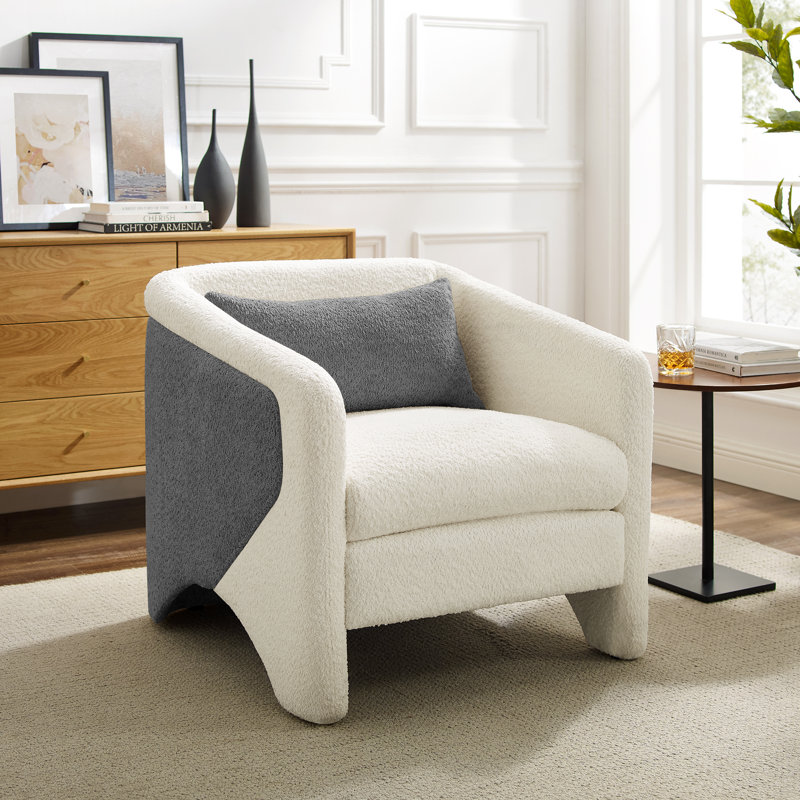 Fauteuil demi-tonneau rembourré Bleier, Blanc / gris