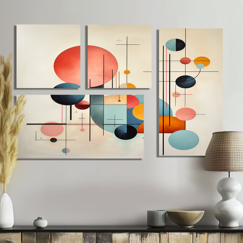 Syncronicities Midcentury Elegant Retro Art I - Art mural moderne 4 pièces, Toile tendue, Ne s’applique pas