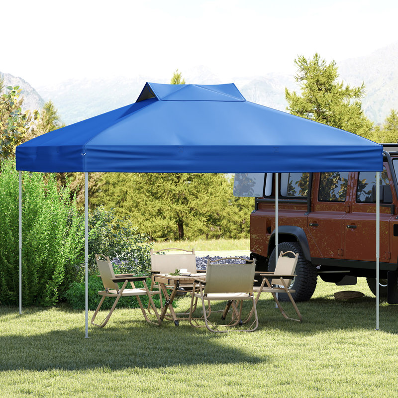 10 X 10 FT 1-Person Setup Pop up Canopy Tent with 1-Push Center Lock Wind Ropes, Blue