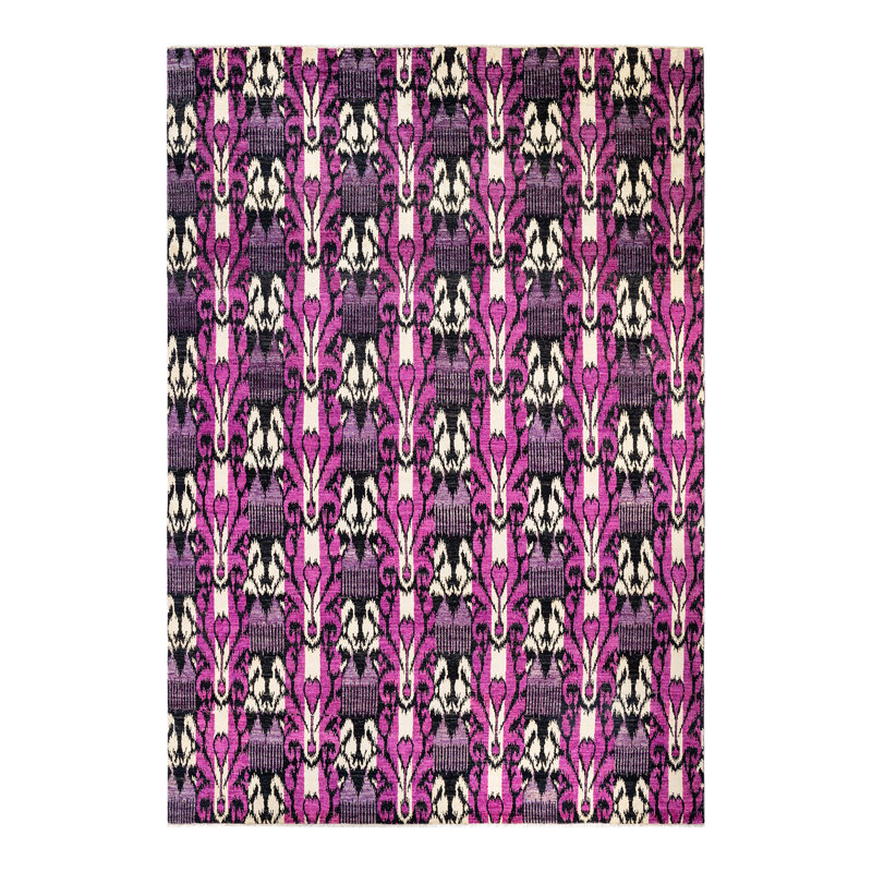 Hand-Knotted Multicolor Wool Ikat Print Area Rug 10' x 14'