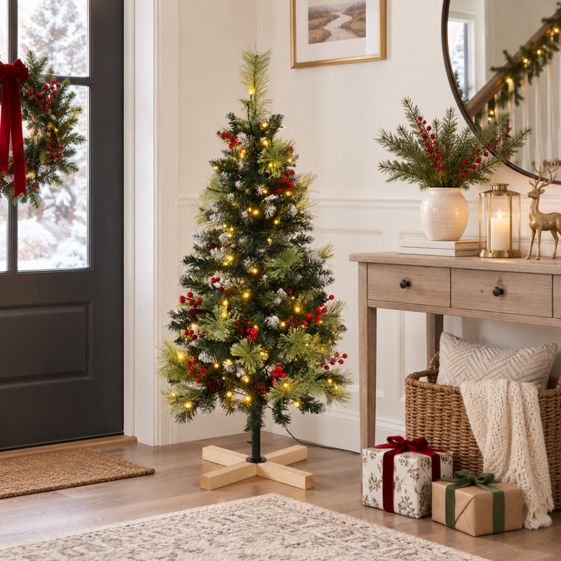 Sapin de Noël artificiel de 1,20 m (4 pi) pré-illuminé et saupoudré de neige, avec 100 DEL blanc chaud