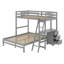 Lit simple superposé au dessus d'un lit double avec bureau et tiroirs-148216128