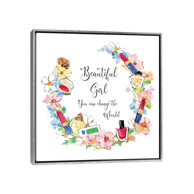 «Beautiful Girl» par Sally Swatland - impression d'art textuel, H 26 po x l 26 po x P 1,5 po, Toile avec cadre argenté
