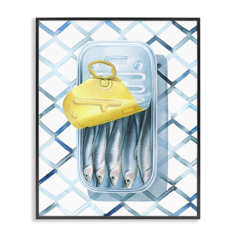 Art géométrique de sardines par Grace Popp, Giclée encadrée noir minuit, H 14 po x l 11 po