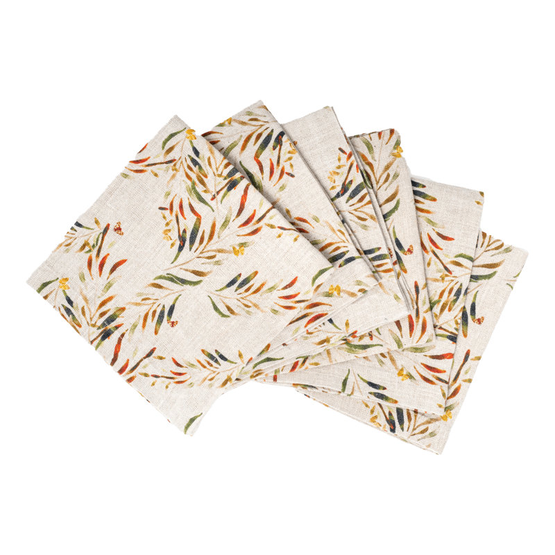 6 serviettes de table en lin bio Palmier rouge