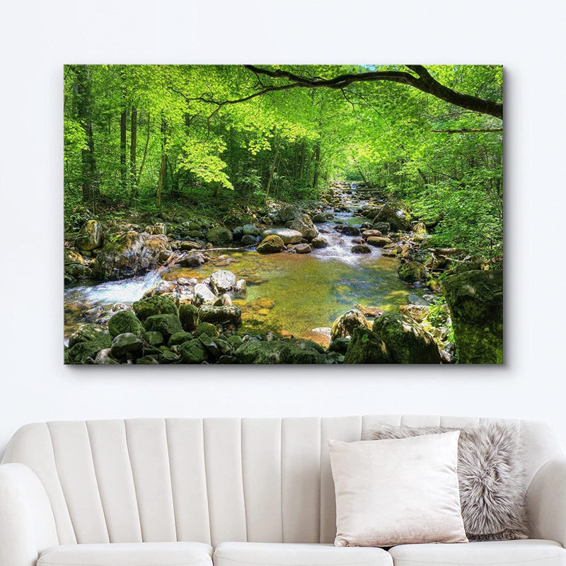" River Through The Green Forest ", Wrapped Canvas, 24" H x 36" W x 1.5" D