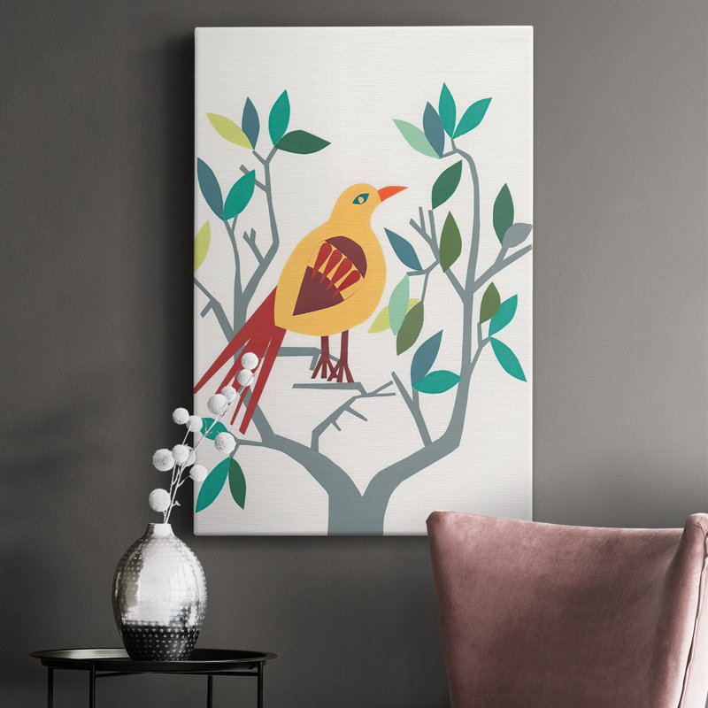 Toile tendue avec châssis de qualité supérieure Whitty Bird III - prête à être accrochée, H 27 po x l 16 po x P 1,5 po