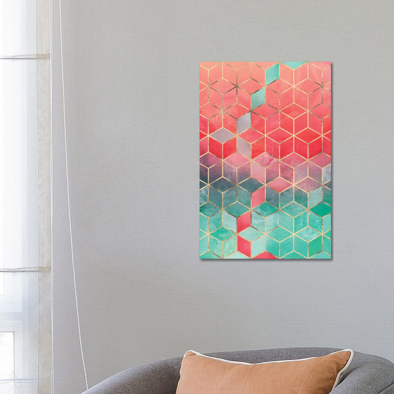 Rose & Turquoise Cubes, Rectangular by Elisabeth Fredriksson - Wrapped Canvas Print, 66.04 cm H x 45.72 cm W x 1.91 cm D