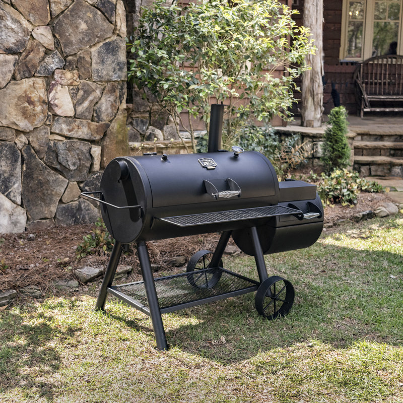 Longhorn Black Painted Steel Reverse Flow Offset Smoker Grill