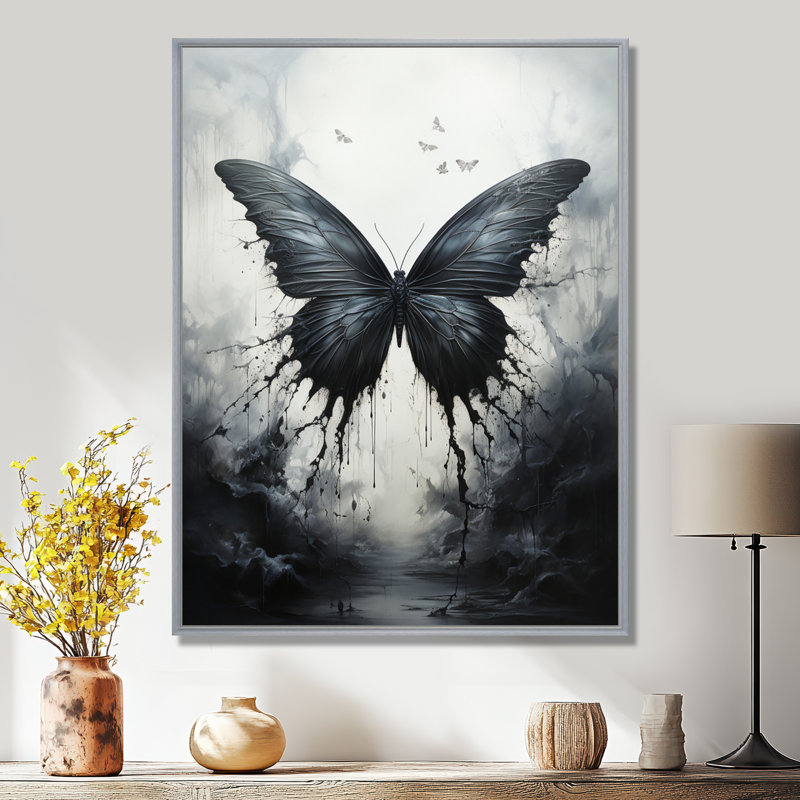 Papillon - Métamorphose monochrome - Décoration murale papillon, H 20 po x l 12 po x P 1 po, Encadrement argenté