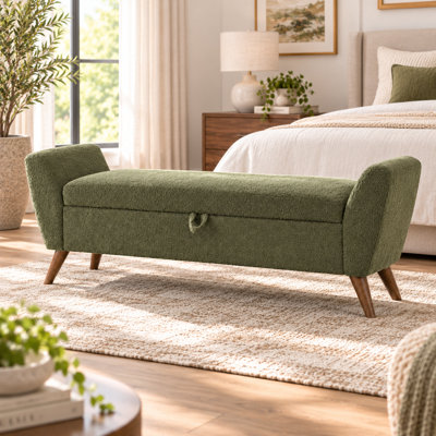 UnaMara 60'' Storage Bench With Mid-Century Wood Legs, Spacious Seating & Hidden Storage For Living Room & Bedroom