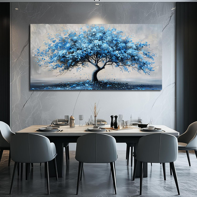 Wall Art For Living Room Large Wall Decor For Office Bedroom Wall Decorations Abstract Canvas Painting Blue Tree Pictures Artwork Ready To Hang Guesthouse Room Mural Home Decor 24X48 In