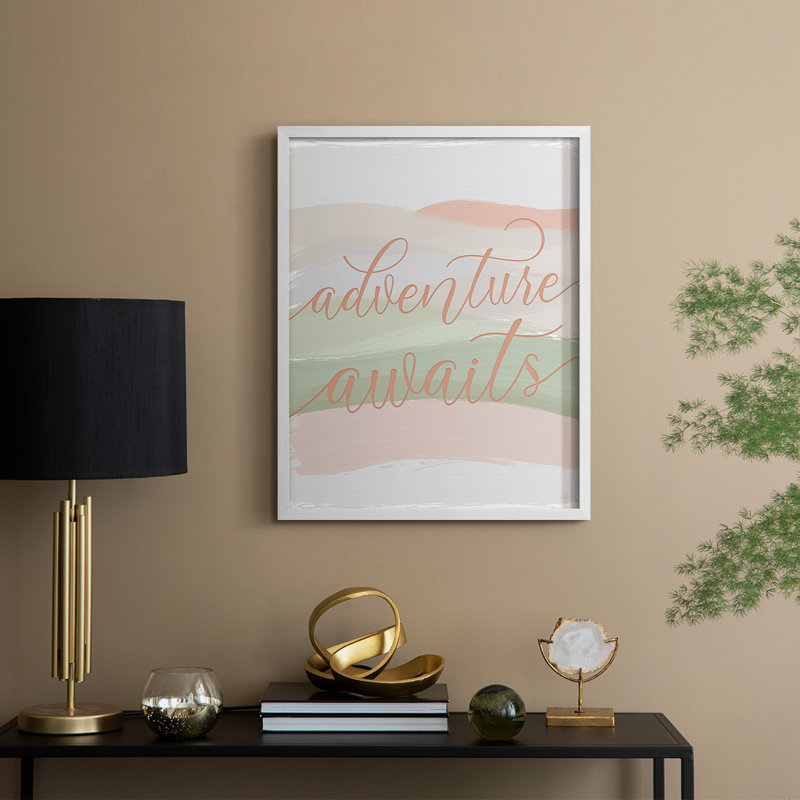 «Adventure Awaits», reproduction d'art encadrée - bois massif, H 15 po x l 12 po, Blanc