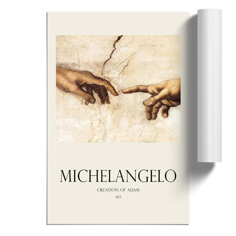 Creation Of Adam Hands by Michelangelo - No Frame Painting, 59cm H x 42cm W x 0.1cm D