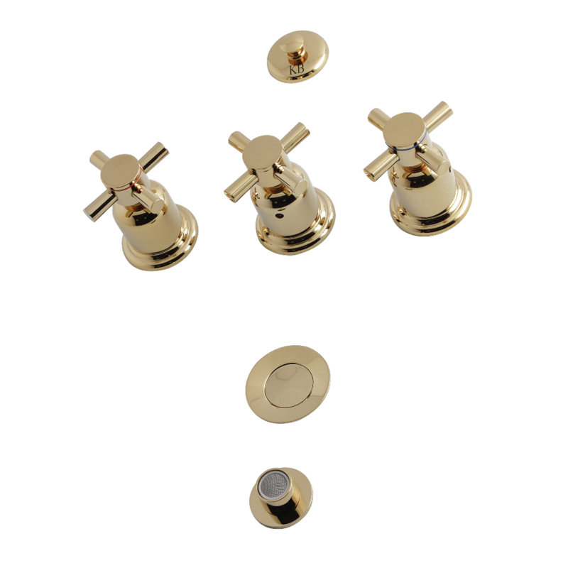 Kingston Brass Concord Three-Handle Vertical Spray Bidet Faucet with Brass Pop-Up, Polished Brass
