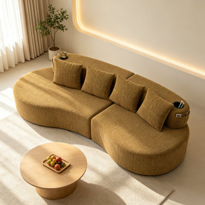 Canapé d'angle incurvé 3 places en forme de demi-lune, revêtement en chenille douce et mousse à mémoire de forme haute densité, canapé moderne et minimaliste pour appartement, bureau et salon.