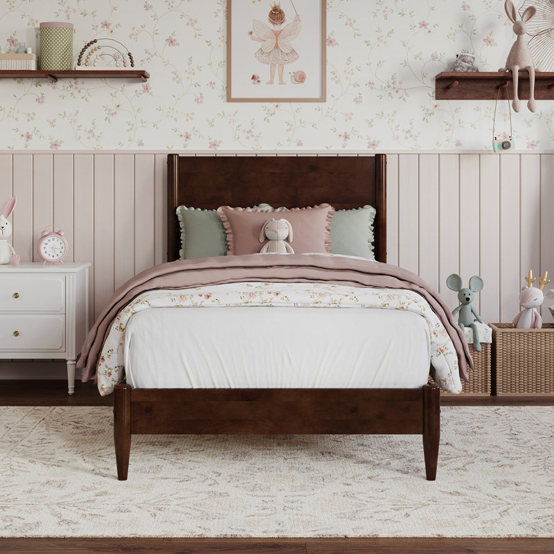 Bromwyn Mid Century Modern Solid Wood Low Profile Platform Bed, Walnut, Twin