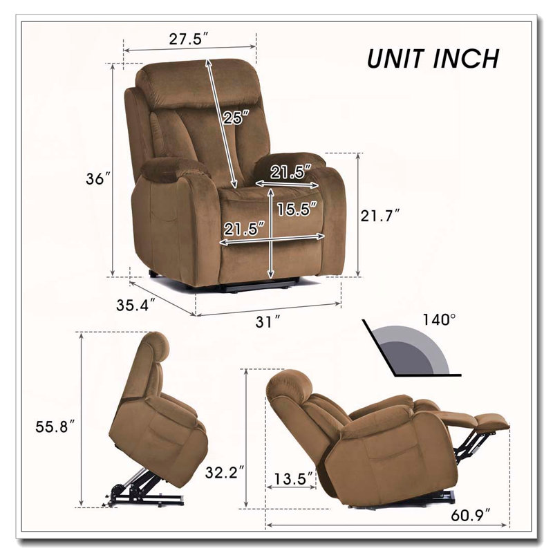 Fauteuil inclinable électrique Power Lift, Velours, Brun