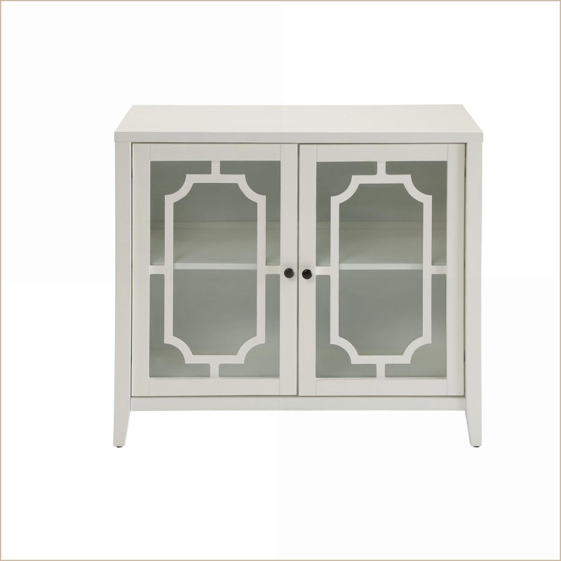 Console Cabinet | Off-White Ceara Finish | 2 Glass Doors | Contemporary Entryway Storage