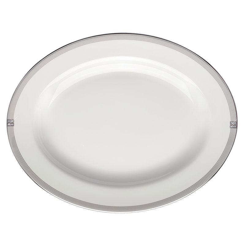 Blanc régence / plateau ovale en porcelaine os platine