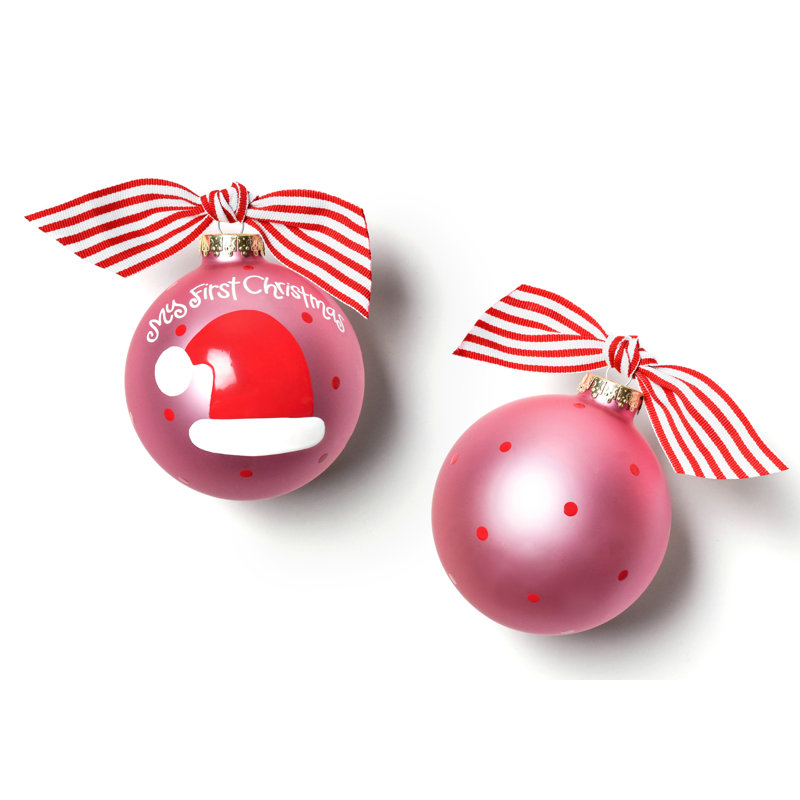 Ornement boule de verre my first christmas, Rose