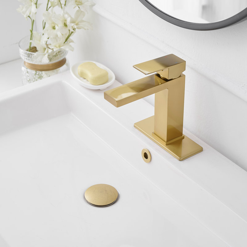 Robinet de salle de bain à un trou avec drain, Or brossé
