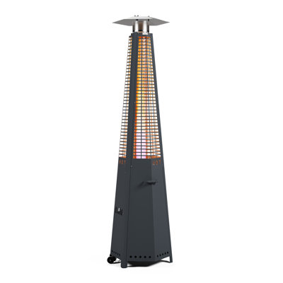 Chauffage de terrasse au propane Yardgrace Pyramid de 48 000 BTU avec tube en verre de quartz, protection antibasculement, roulettes et housse de protection.