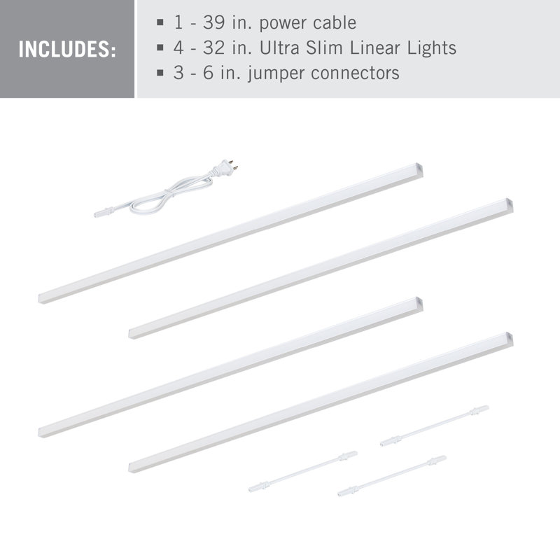 32in Ultra Slim Linear Light, 4pk, 5000K Bright White, 650 lumens, 4