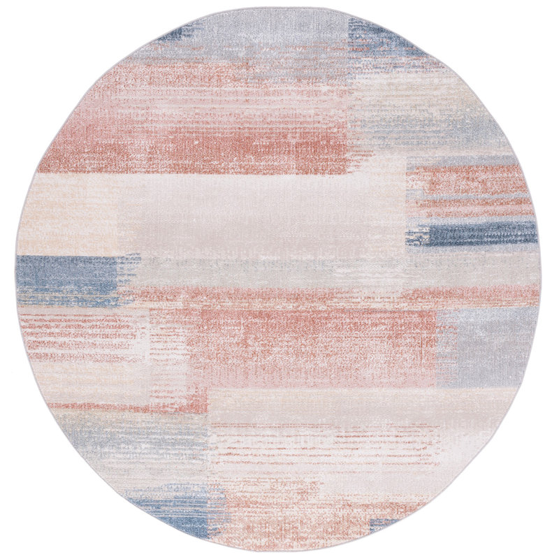 Tapis abstrait lavable à la machine Macur, Rond 6 pi 7 po