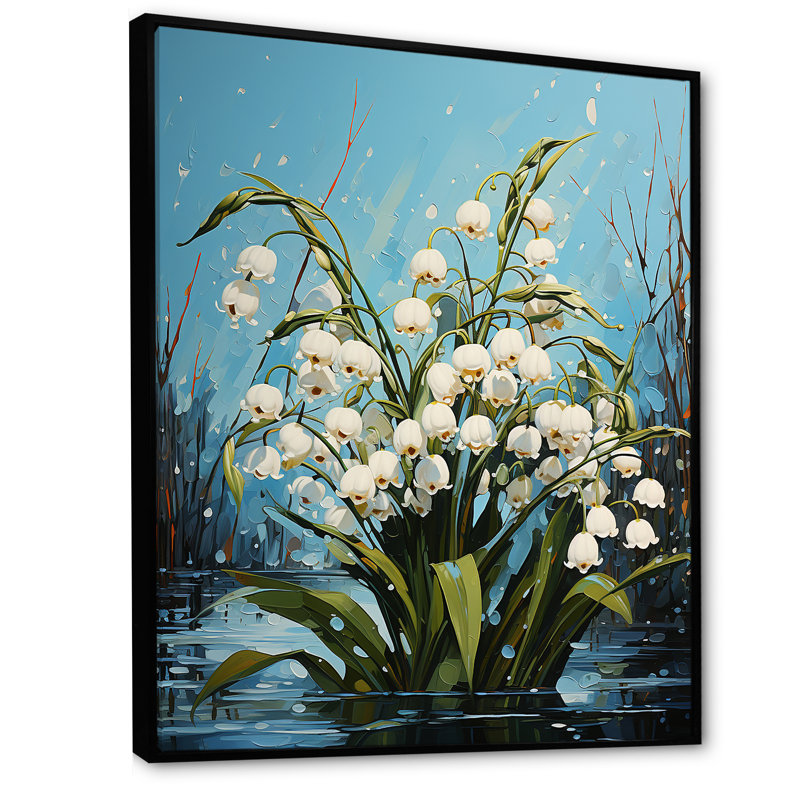 «Green Snowdrops», art mural sur toile, Cadre flottant noir, H 32 po x l 16 po