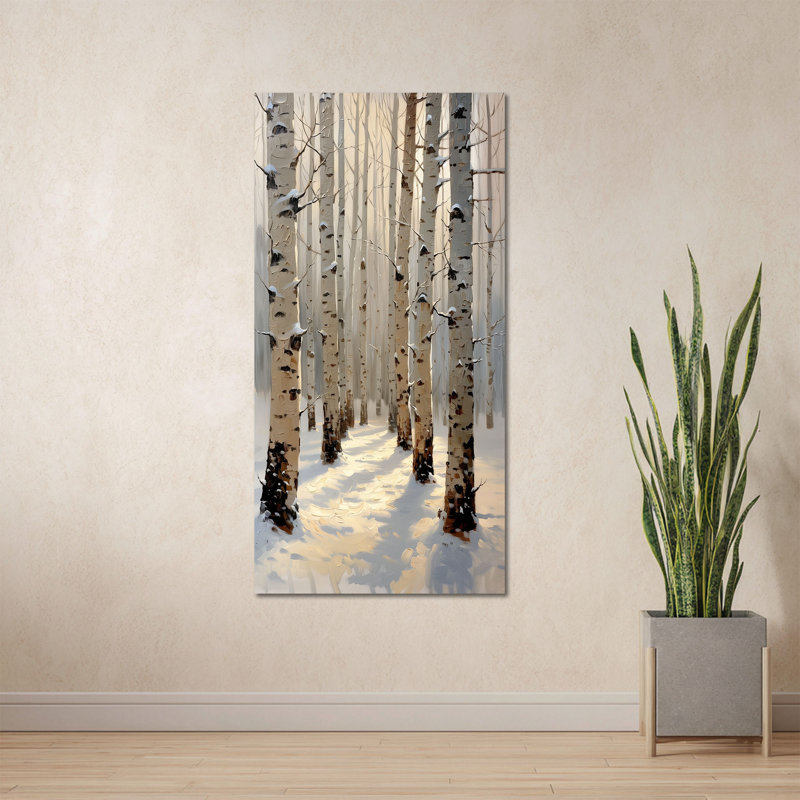  Bouleau, art mural grand paysage vertical, forêt hivernale naturelle, peinture sur toile pour décoration de salon, tremble moderne, reproduction d'art de bouleau pour le couloir 24 x 48 po
