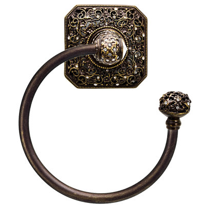 Juliane Grace swing towel reeded ring right with 131 Swarovski Clear Crystals in Antique Brass
