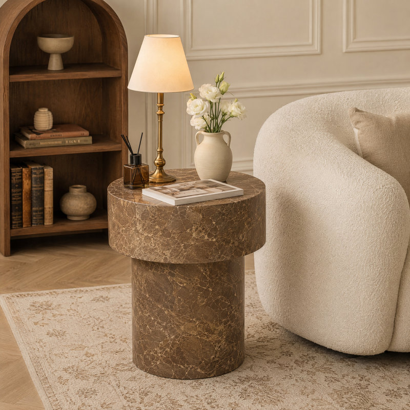 Table d'appoint à cylindre moderne - Structure en bois massif avec base ECC durable - Aucun assemblage requis - Résistant aux rayures et aux taches