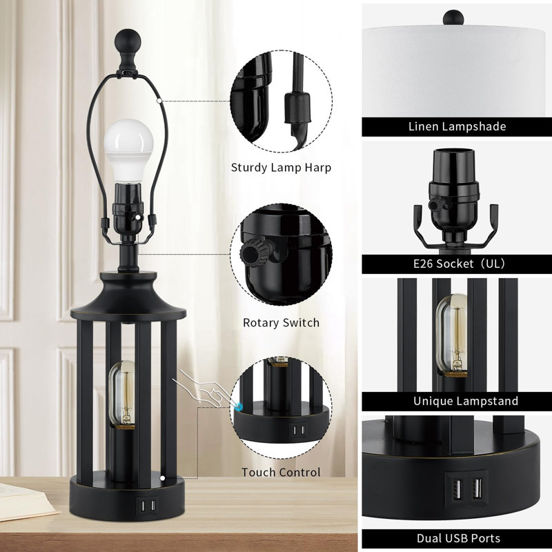 Loiseau Metal USB Table Lamp, Black
