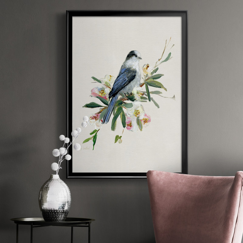 Spring Spring Gray Jay - peinture sur toile encadrée, H 26,5 po x l 36,5 po x P 1,5 po, Noir