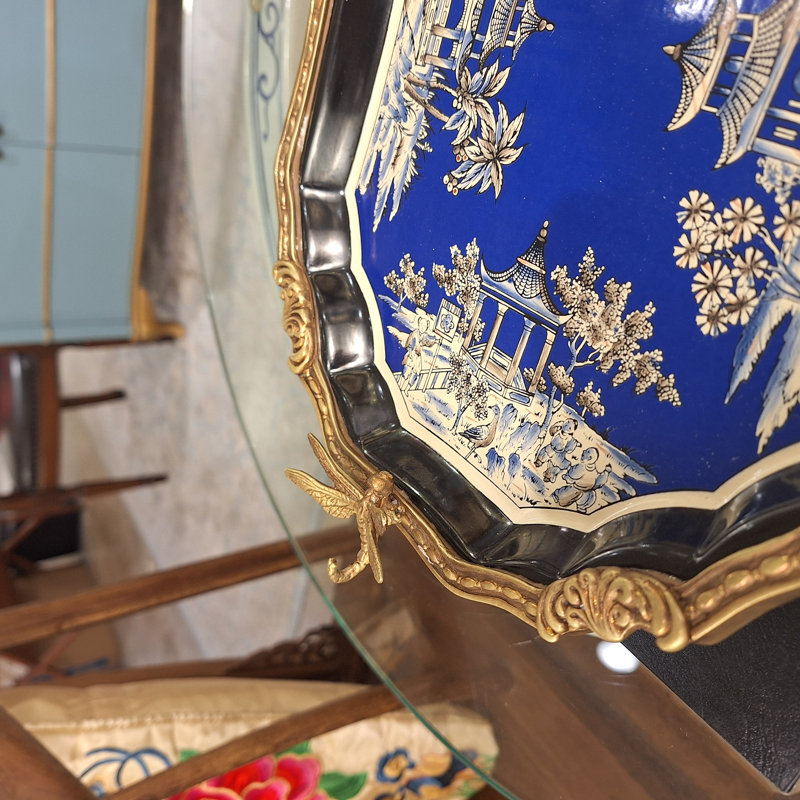 Porcelain Tray with Bronze Ormolu - Azure Pagoda